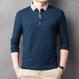 Men's Polos Solid Long-sleeved Polo Shirt Breathable Business Fashion Striped Collar T-Shirt Male Korean Casual 4XL
