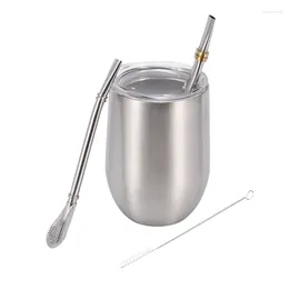 Mugs Yerba Mate Gourd Tea Cup Set 12Oz Double-Wall Stainless Coffee Water With Lid 2 Bombillas Straws Spoon&Brush