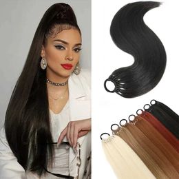 Synthetic Wigs Synthetic Wigs Sylhair Long Straight Ponytail with Elastic Tie 24Inch Fake Pony Tail Natural Soft Synthetic Heat Resistant Hairpiece 240328 240327