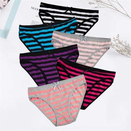 Calcinha feminina roupa interior de algodão listrado sem costura calcinha baixa cintura sexy briefs para senhoras 5 pçs/lote 24323