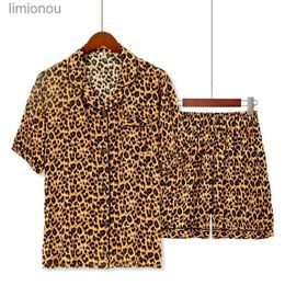 Women's Sleepwear Women Summer 3XL 100% Viscose Short Sleeve Leopard Print Ladies Pyjamas Suit Plus Size S-XXXL Sleepwear Leisure Loose NightwearC24319