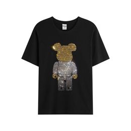 Men's T-Shirts Mens T-shirt New Fashion Creativity Shining Rhinestone Robot Bear Short sleeved Summer Hot Top Mens Casual T-shirt J240319