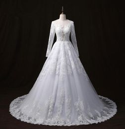 2018 wangyandress white lace beach wedding dresses custom jewel long sleeves a line wedding gowns court train organza vintage brid9591334