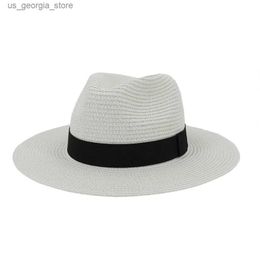 Wide Brim Hats Bucket Hats Summer Wide Brim Sun Hat Jazz Hat Ribbon Band Classic Black and White Outdoor Beach Sunscreen Casual Womens Str Hat Y240319