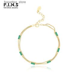 Charm Bracelets F.I.N.S 925 Sterling Silver Double Layer Green Pink Purple Zircon Box Chain Stackable Hand Fine Jewellery Prevent Allergy L240319