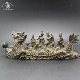 Antique Copper Dragon Boat Eight Immortals Statue Desktop Ornament Feng Shui Figurines Living Room Home Decor Crafts Accessories 240314