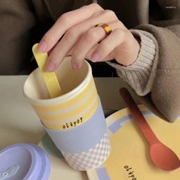 Coffee Pots 400ml Accompanying Cups Fashion Checkerboard Designed Bamboo Fiber Cup For Tea Water Travel Sport Picnic Outdoor Mugs