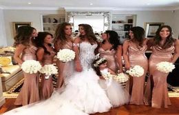 Sparkly Rose Gold Bridesmaid Dresses 2019 Spaghetti Straps Long Sequined Maid of Honour Party Gowns Side Split Wedding Guest Dress7496306