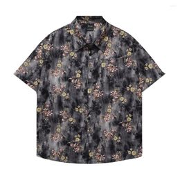 Men's Casual Shirts Y2k Short Sleeve Hawaiian Shirt Men Women Flower Plant Print Azure Beach Unisex Hip Hop Dark Grey Aloha Thin Tops