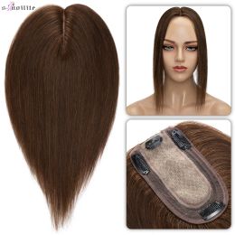 Toppers Snoilte Toppers Hair Human Hair Natural Hair Wig 100% 7x12.5cm Silk Base Hair Cilp Wigs Clip In Hair Extension 12Inch Hairpiece