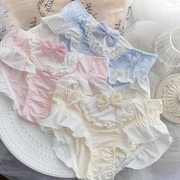 Women's Panties 4XL Large Size Cute Lovely Sweety Milk Silk For Busty Women Bow Lolita Princess Style Cosplay High Elasticity Breifs