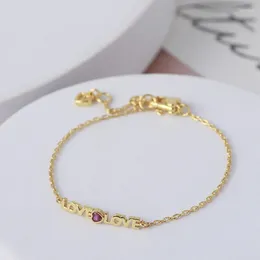 Charm Bracelets Simple Fashion Love Letter Bracelet Retro Adjustable Pink Crystal Women Hand Jewellery Accessory