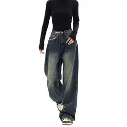 Women's Jeans Women Daily Wear Casual Trousers Vintage High Waist Wide Leg Denim With Deep Crotch Pockets Floor For Hip