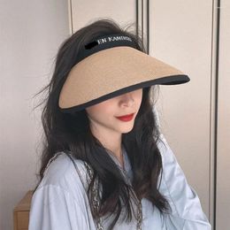 Wide Brim Hats Letter Empty Top Cap Trendy Sunscreen UV Protection Sun Visor Hat Big Women Beach