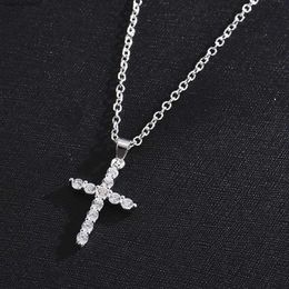 Pendant Necklaces Simple Love Cross Pendant Choker Necklace Charm Rhinestone Couples Jewelry Womens Neck Chain Christmas Gift Lady NecklaceL2403L2403