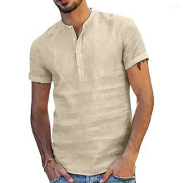 Men's T Shirts Cotton Linen Shirt Summer Stylish Stand Collar Button-up For Casual Business Wear Solid Colour Short Sleeves