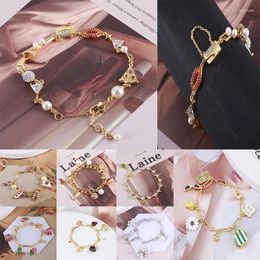 Charm Bracelets Punk Harajuku Metal Heart Bracelet For Women Girl Vintage Pearl Beaded Fashion Aesthetic Jewellery Y2K Accessories