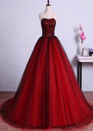 Red and Black Long Prom Dresses for Graduation Tulle Ball Gown Lace Formal Evening Gowns Dresses vestido de festa longo Formal Occ5000863