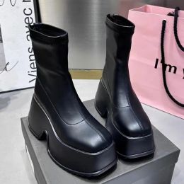 Boots 2023 Winter New Women High Heels Chunky Chelsea Ankle Boots Platform Wedges Shoes Trend Zipper Punk Boots Pumps Motorcycle Botas