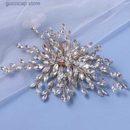Tiaras Gold Luxury Crystal Bride Hair Comb Rhinestone Wedding Headdress Jewellery Bridal Handmade Hair Accessories Women Party Ornaments Y240319