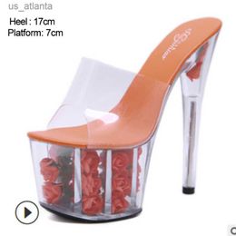 Dress Shoes Dress Shoes Slippers stripper shoes Summer sexy slipper High heels 17cm Fine Platform Sandals Transparent Crystal Wedding Shoes 93T1 H240321