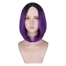 Synthetic Wigs Lace Wigs Short Bob Wigs Side Part Ombre Black to Gray/Green/Purple Bob Wigs High Temperature Fibre For Women Synthetic Wigs 240329