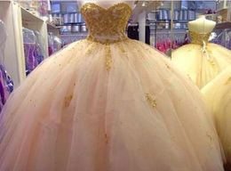 Gold Embroidery Quinceanera Prom dresses 2022 Long Ball Gown Tulle Sequins Corset Back Plus size Real Pos Evening Formal Dress5877726