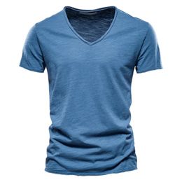 100% Cotton Men T Shirt Tops V Neck Thin Short Sleeve Tees High Quality Mens Fashion Fitness T-shirt For Men Size S-5XL 240312