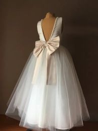 bella ivory satin tulle flower girl dresses champagne bow dress wedding bridesmaid dress princess pageant party gowns robes de fte