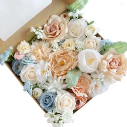 Decorative Flowers Silk Flower Decoration Artificial Rose Wedding Table And Room Home Decor Girlfriend Gift Combo Box Set For DIY Bridal