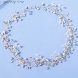 Tiaras Bride Wedding Hair Accessories Crystal Pearl Headbands Hair Vine Hair Ornaments Bridal Bridesmaid Headdress Hairband Jewellery Y240319