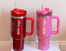 Real 1 : 1 Star Pink Red 40oz Quencher Tumblers Cosmo Parade Flamingo 공동 브랜드 발렌타인 데이 선물 컵 40oz 스테인리스 스틸 유량 상태 퀴치 핑크 뚜껑 밀짚 자동차 머그잔