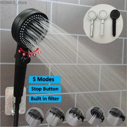 Bathroom Shower Heads High Pressure Bathroom Showerhead 6 Modes Water Saving Pressurised Shower With Adjustable Button Built-in Philtre Handheld Shower Y240319