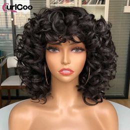 Synthetic Wigs Short Hair Afro Kinky Curly Wigs With Bangs For Black Women Fluffy Synthetic African Ombre Brown Blonde Natural Fibre Hair 240328 240327