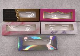 Rectangle False Eyelashes Case Pink Marble Holographic Colour Paper Box Without Lashes White Tray8685774