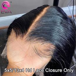 Synthetic Wigs Lace Wigs Eva 5x5 Hd Lace Closure Straight 13x4 Lace Frontal Closure Hand Tied Human Hair Closures Free Part Hd Lace Closure Pre Plucked 240328 240327