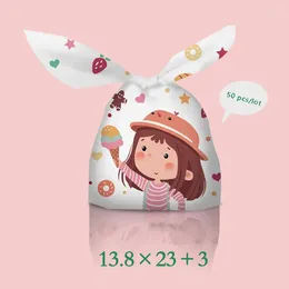 Gift Wrap AQ Cute Pink Little Ice Cream Girl Pattern Baby Birthday Party Cartoon Strawberry Doughnut Long Rabbir Ear Packaging Bag