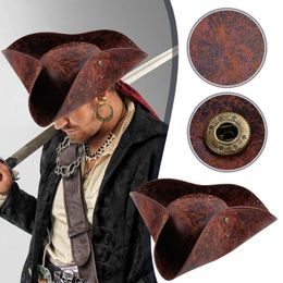 Faux Leather Pirate Captain Hat Brown for Adult Men Women Cosplay Costume Accessories Exquisite Photography Props