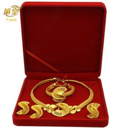 Bangle XUHUANG Dubai Luxury Gold Plated Gold Necklace Bracelet Set Ladies Jewellery Arabic Wedding Banquet Gifts With Plush Gift Box 240319