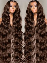 Synthetic Wigs Chocolate Brown Glueless Wig Human Hair Ready To wear Body Wave 7x5 Pre Cut No Glue Preplucked Hairline For Women Bleached Knots 240328 240327