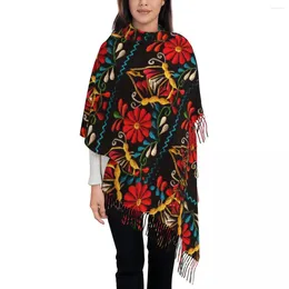 Scarves Mexican Butterflies And Flower Pattern Tassel Scarf Women Soft Otomi Embroidery Art Shawls Wraps Ladies Winter Fall