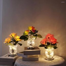 Table Lamps LED Simulation Rose Night Light Stepless Dimming Rechargeable Lamp Ornaments For Home Decor