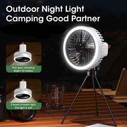 Electric Fans 10000mAh Outdoor Fan LED Lighting Tripod Camping Fan Rechargeable Desktop Portable Circulator Wireless Ceiling Electric FanC24319