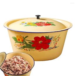 Bowls Vintage Enamel Enamelware Basin With Lid Soup Salad Serving Pot Mixing Retro Metal Fruit Cereal Multifunctional Container