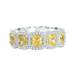 Cluster Rings 2024 Simulated High Carbon Diamond 5 Radian Cut S925 Sterling Silver Luxury Surround Ring