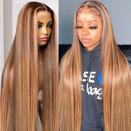 Synthetic Wigs 427 Coloured Highlight Ombre 13x4 Transparent Lace Front Human Hair Wigs Glueless Bone Straight Brazilian 13x6 Lace Frontal Wigs 240328 240327