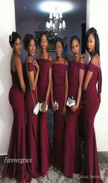 2019 Cheap Wine Red Bridesmaid Dress Wedding Ceremony Women Offshoulder African Formal Maid of Honour Gown Plus Size Custom Made8140152