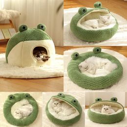 Pet Dog Bed Comfortable Frog Shape Round Kennel Ultra Soft Washable Dogs Cats Cushion Winter Warm Sofa Supplies 240304