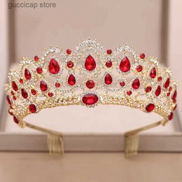 Tiaras AiliBride tiara Wedding Crown Wedding Hair Accessories Red Crystal Rhinestone Tiaras and Crowns For Bridal Wedding Hair Jewellery Y240319