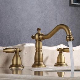 Bathroom Sink Faucets Black Antique Three-hole Basin Split Faucet Full Copper Bronze Three-piece